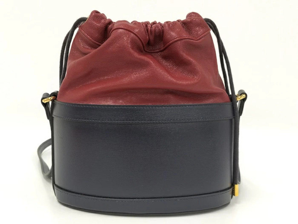 Gucci Horsebit Drawstring Shoulder Bag Leather Red Navy Blue - Picture 2 of 10